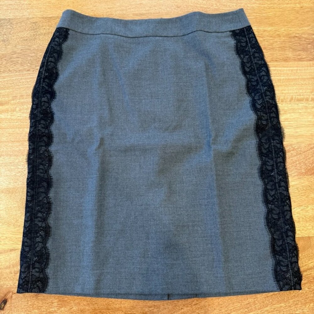 LOFT Grey and Black Lace Pencil Skirt